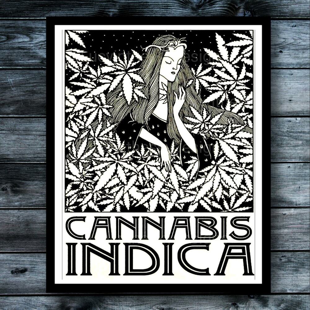 Cannabis Indica Retro Art Deco Style Art Print Wall Decor